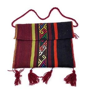 Vintage Woven Aztec Tribal Purse Fringe Tassel